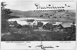 Postkort med påtrykt tekst: "Parti fra Einastranden, Toten. 