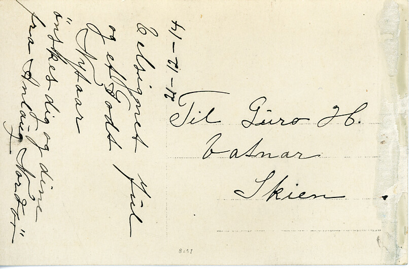 Postkort med motiv frå Suigard Nordbø.  Kortet er sendt 21.12.1914