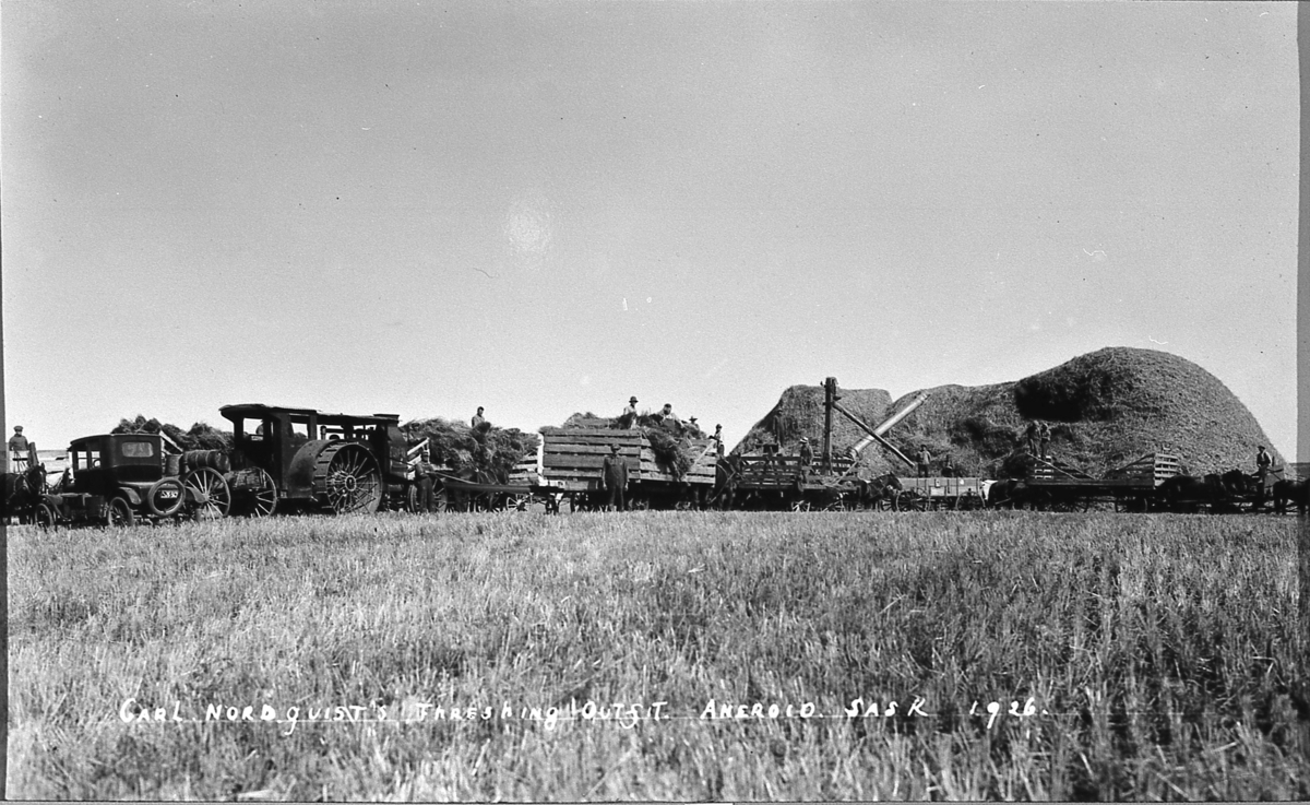 Tresking på Carl Nordquists farm i Saskatchewan, Canada, 1926 .