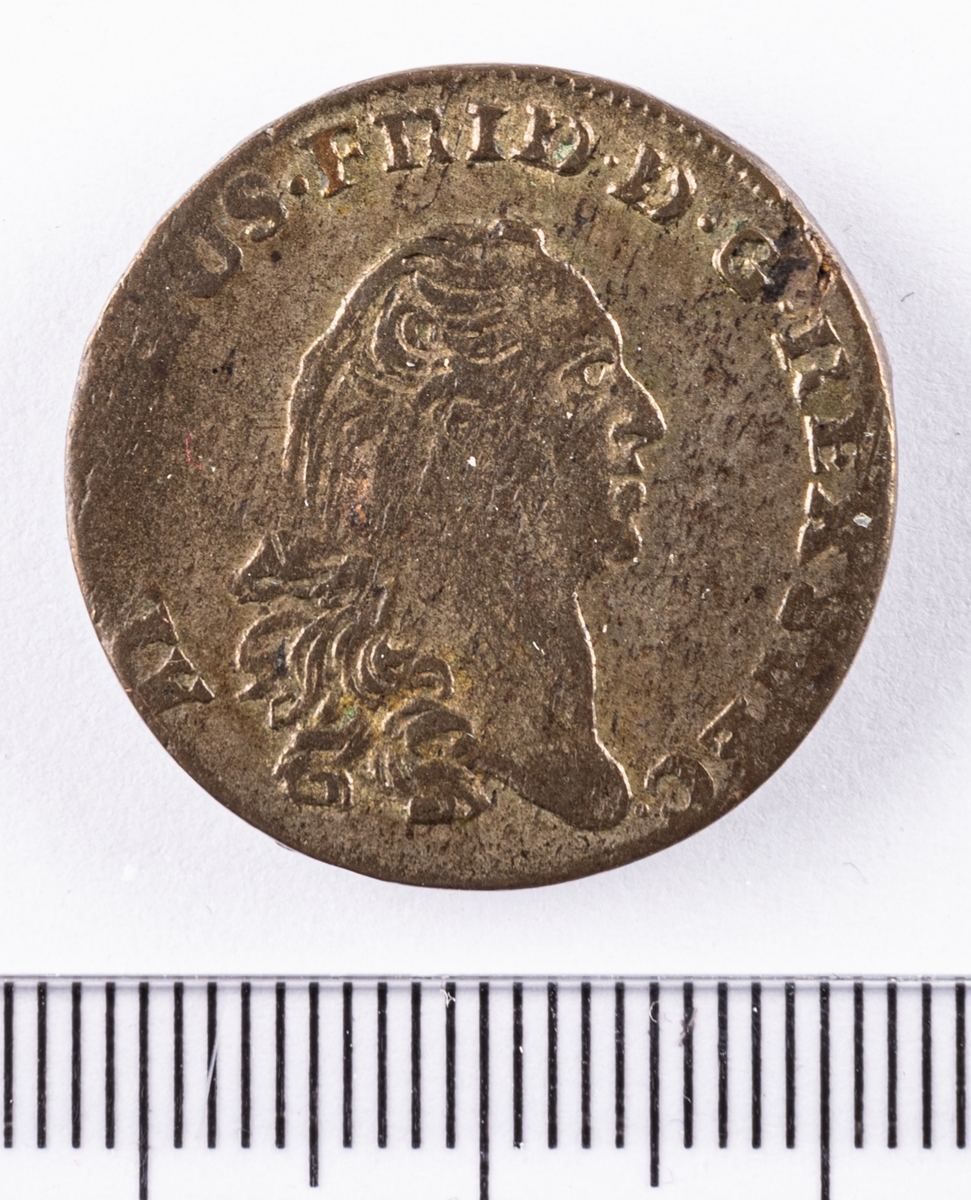 Mynt, besittningsmynt, 1/6 riksdaler, 1761, från den svenska besittningen Pommern som omfattade delar av nuvarande Tyskland och Polen.