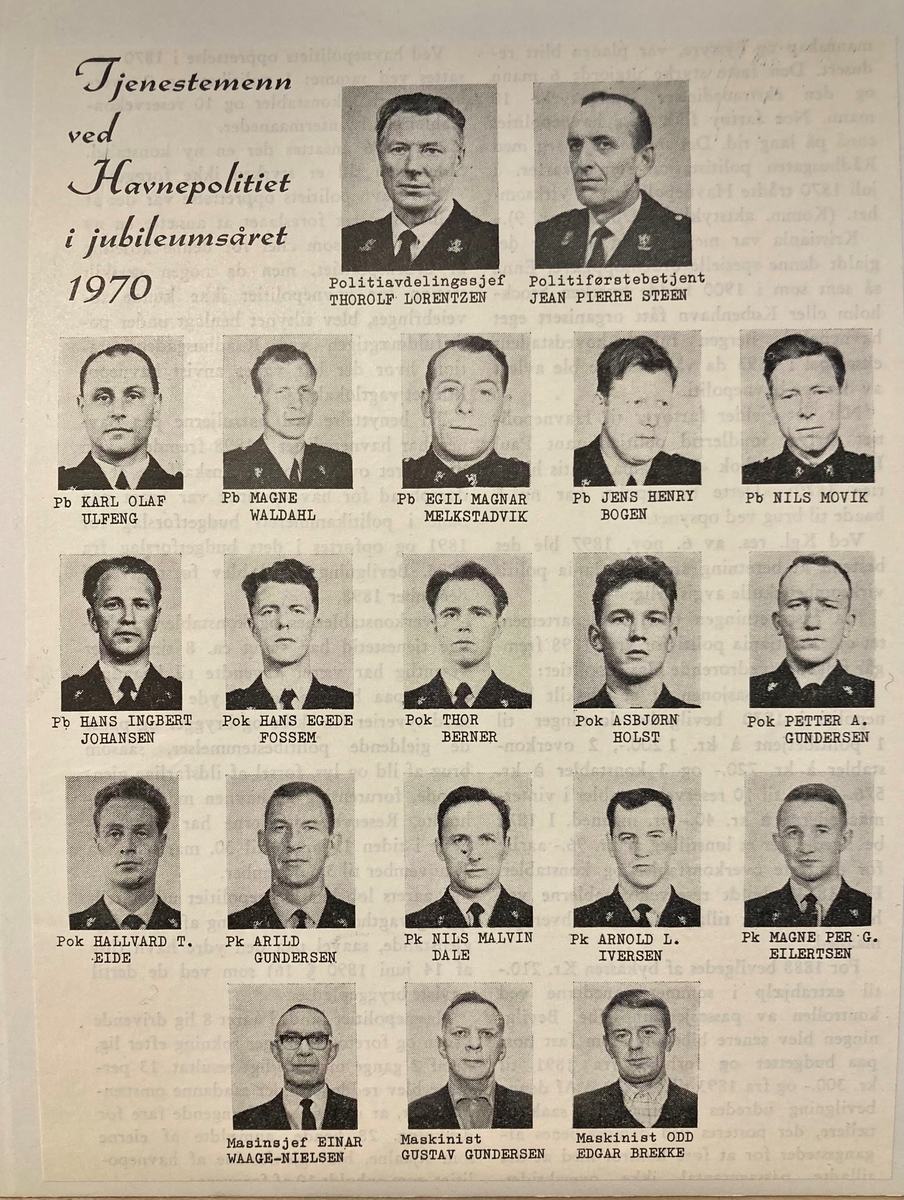 Tjenestemenn ved Havnepolitiet i jubileumsåret 1970