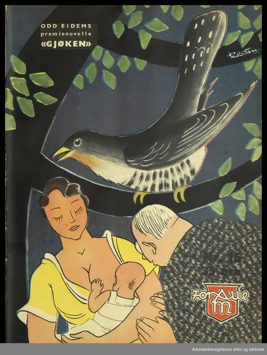 Arbeidermagasinet - Magasinet for alle. Forside. Nr. 15. 1939. Illustrasjon av Bjarne Restan.