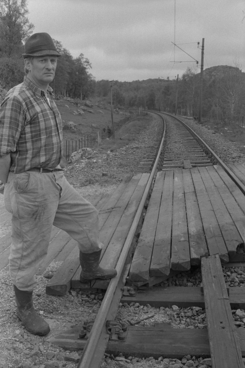Hans Jørgen Wetlesen ved jernbaneovergangen på Kjelland, 16. mai 1975.