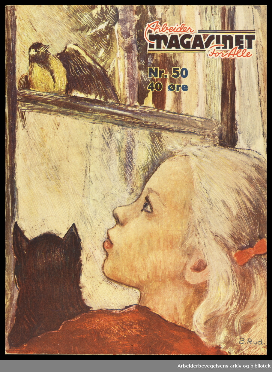 Arbeidermagasinet - Magasinet for alle. Forside nr. 50. 14. Desember 1940. Illustrasjon: Borghild Rud..