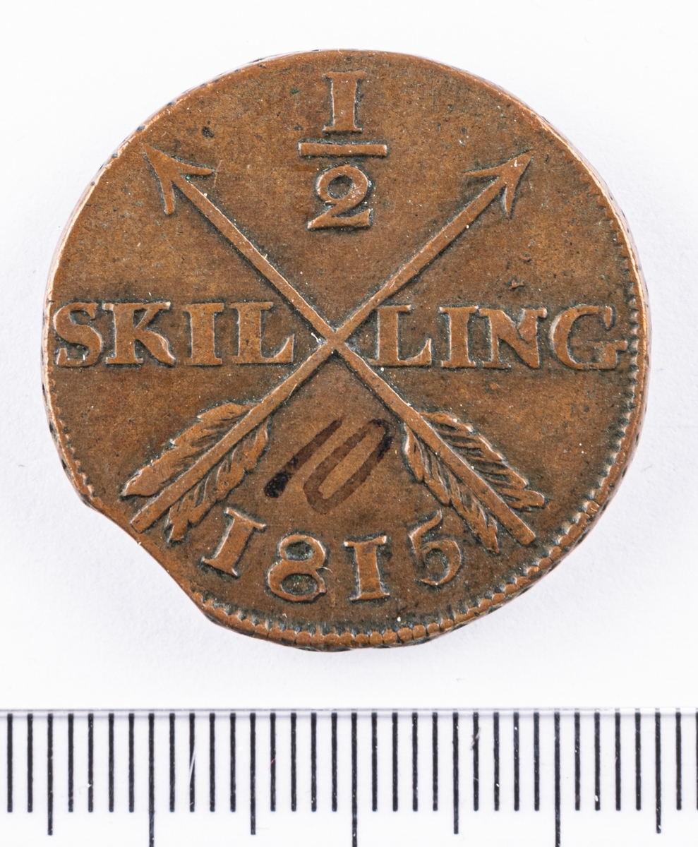 Mynt, Sverige, 1/2 skilling, 1815.