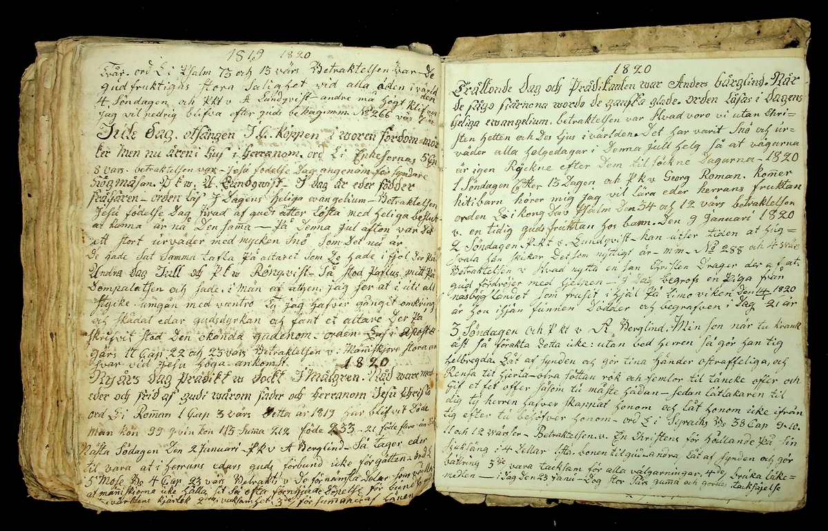 Bondedagbok skriven av Näs Erik Andersson från Gärde, Leksands socken under åren 1800-1821. 
Innehåller även utdrag ur predikan som Näs Erik Andersson bevistat.