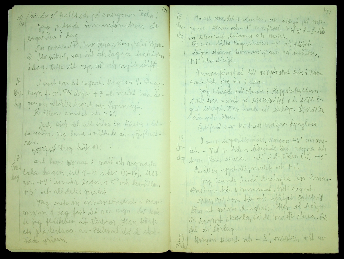 Dagbok skriven år 1957 av Rällsjö Brita på Rällsjögården i Bjursås socken. Innehåller anteckningar om bl.a. hushålls och jordbruksarbete, väderleksmärken, diverse observationer (komet, norrsken, Sputnik I och II).