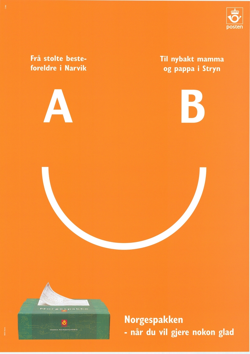 Plakat med oransje bunnfarge, tekst og motiv. Plakaten er tosidig med tekst på bokmål og nynorsk, på hver sin side.