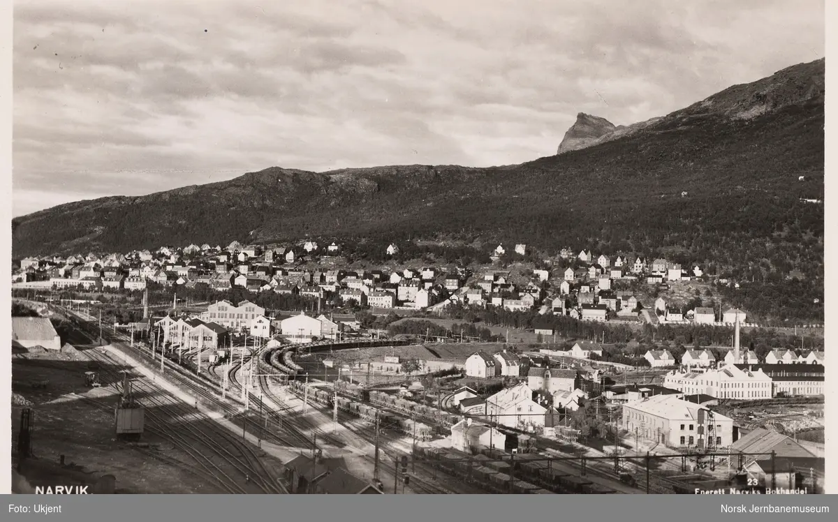 Narvik by med malmbanegården i forgrunnen