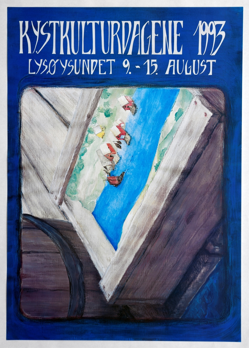 Plakat som er produsert i forbindelse med kystkulturdagene i Lysøysund 9/8-15/8 -1993. Plakaten er av tykt, glanset papir. Motivet er maritimt med kai, naust og båter.