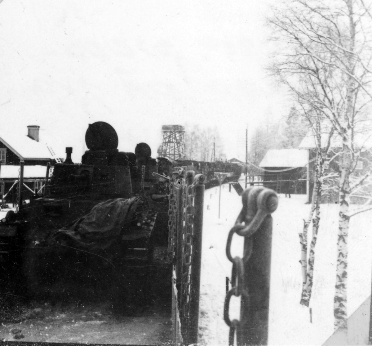Transport med stridsvagnar på järnväg, Vansbro - Malung vintern 1945-1946.