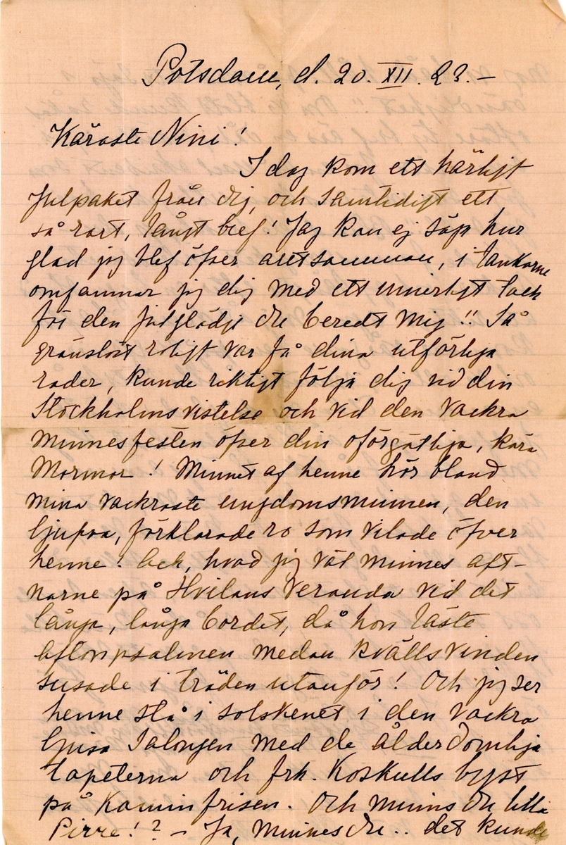 Brev skrivet Ester Hammarstedt från nännen Elisabeth. Brevet består av två´sidor text skrivna på ett pappersark. Brevet hittades utan kuvertet. Handskrivet i svart bläck.