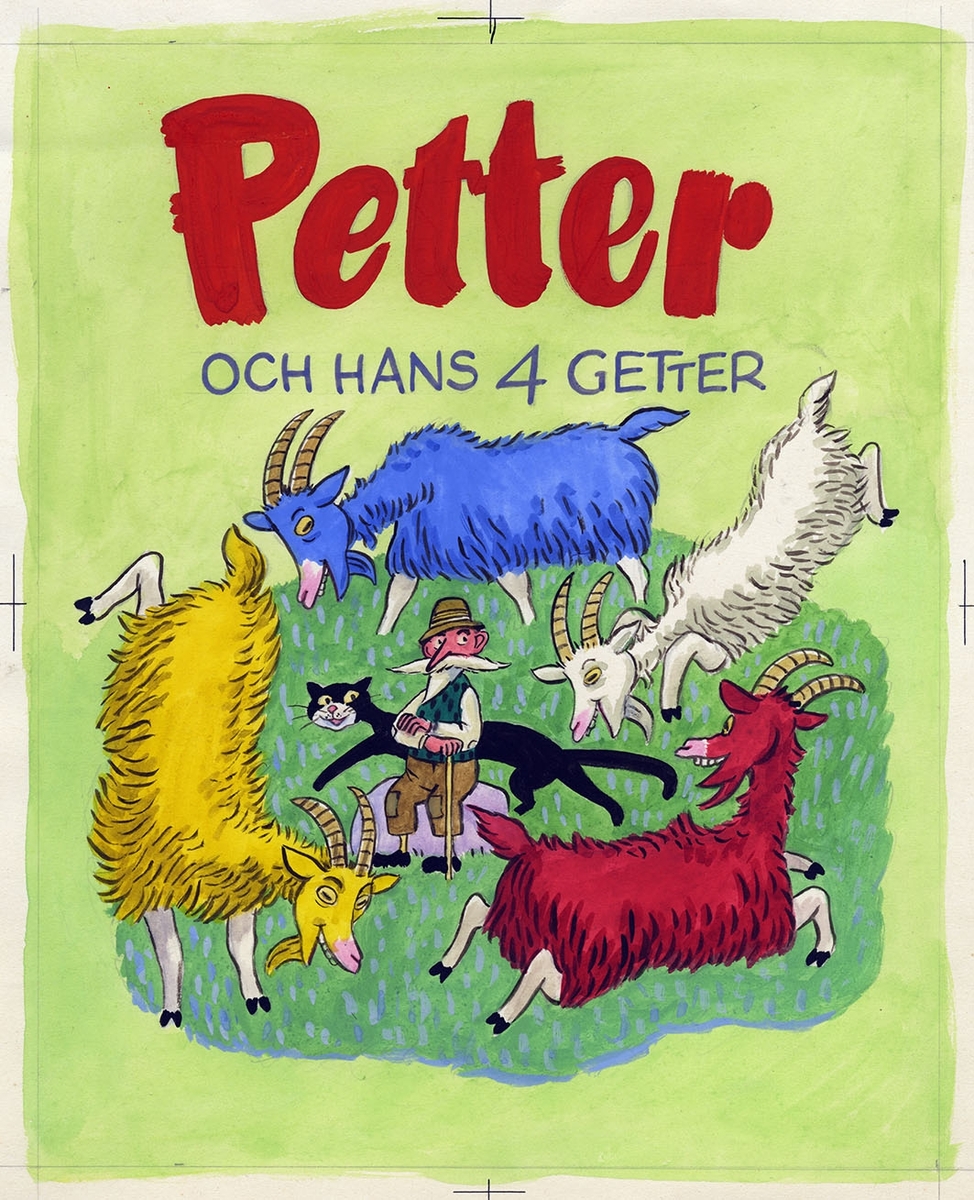 Omslag till barnboken Petter och hans fyra getter (egentligen Petter och hans 4 getter) från 1951 som Einar Norelius både illustrerade och skrev. Det är en klassisk barnsaga på rim som man lätt lär sig utantill. 

I sin stuga bodde Petter med en katt och fyra getter. Hela dagen måste Petter valla sina fyra getter. Mitt i skogen i en sten bodde trollet Ludenben. Ludenben var alltid arg - alltid hungrig som en varg. Petters getter åt han upp, fastän Petter ropa "Stopp". Då var katten Murre Svart tvungen att gripa in. 

I decennier har boken kommit ut i nya utgåvor, sedan 2007 av En bok för alla.