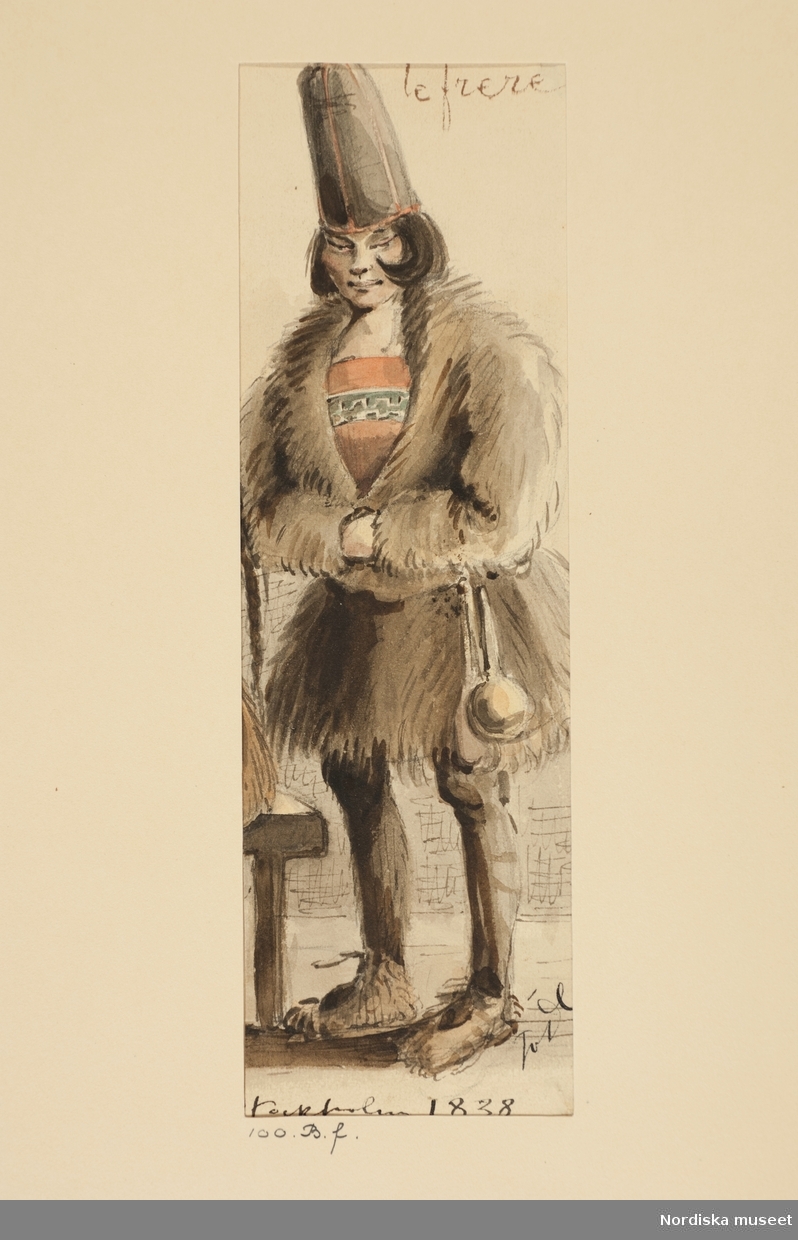 Akvarell av Fritz von Dardel, 1838. "Le frere". Samisk man: brodern. L.A. 5