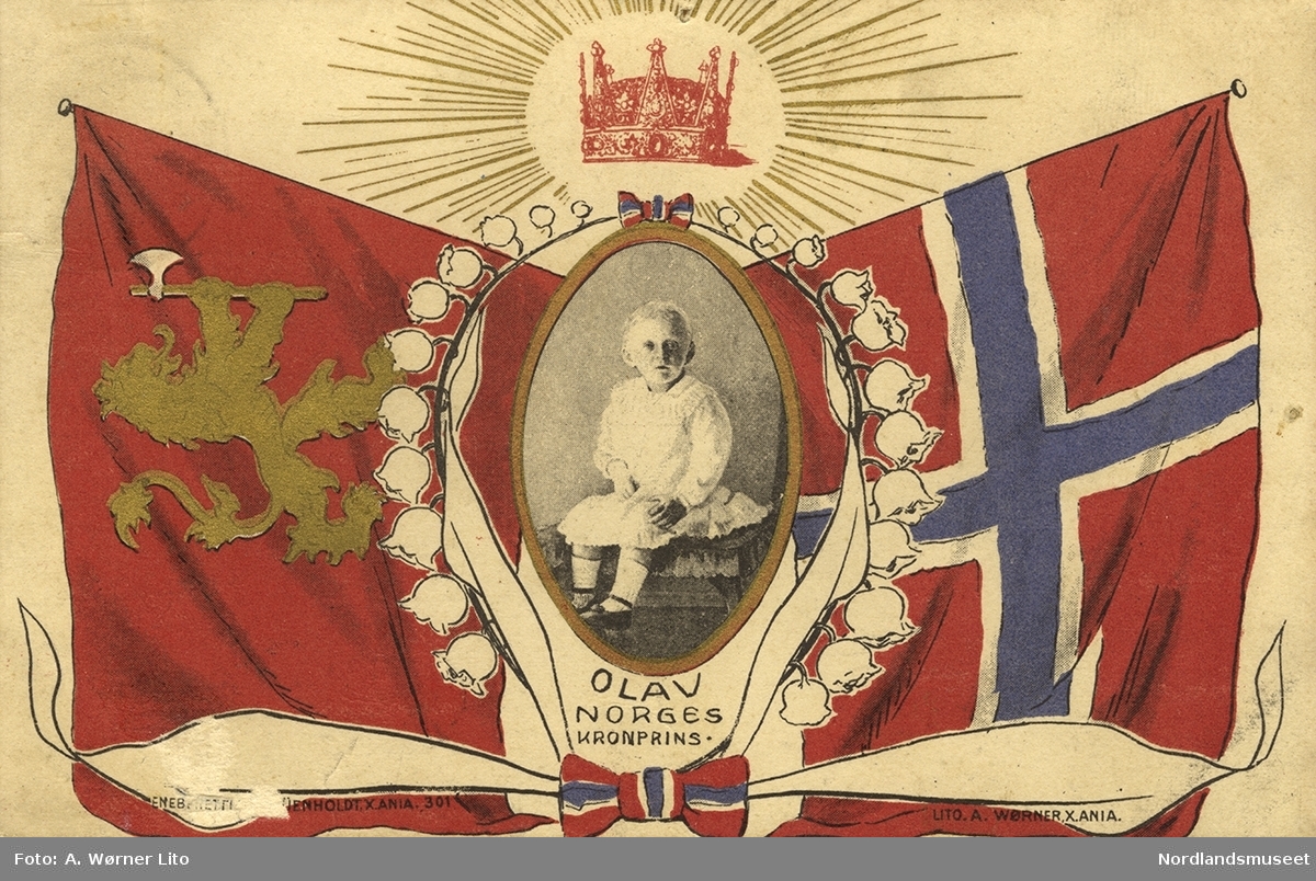Postkort med motivet "Olav - Norges Kronprins". Litografi av A. Wørner.
