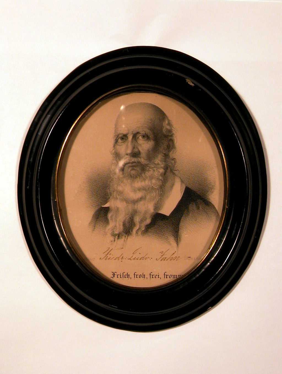 Portrett av eldre mann med helskjegg, lite hår.