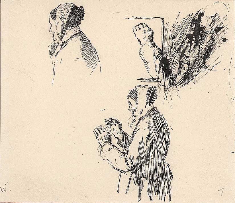 Forarbeid til illustrasjon til  "Kjerringa med fisken" i G. Djurklou, Folke-eventyr, norsk utgave Kristiania 1887 [Tegning]