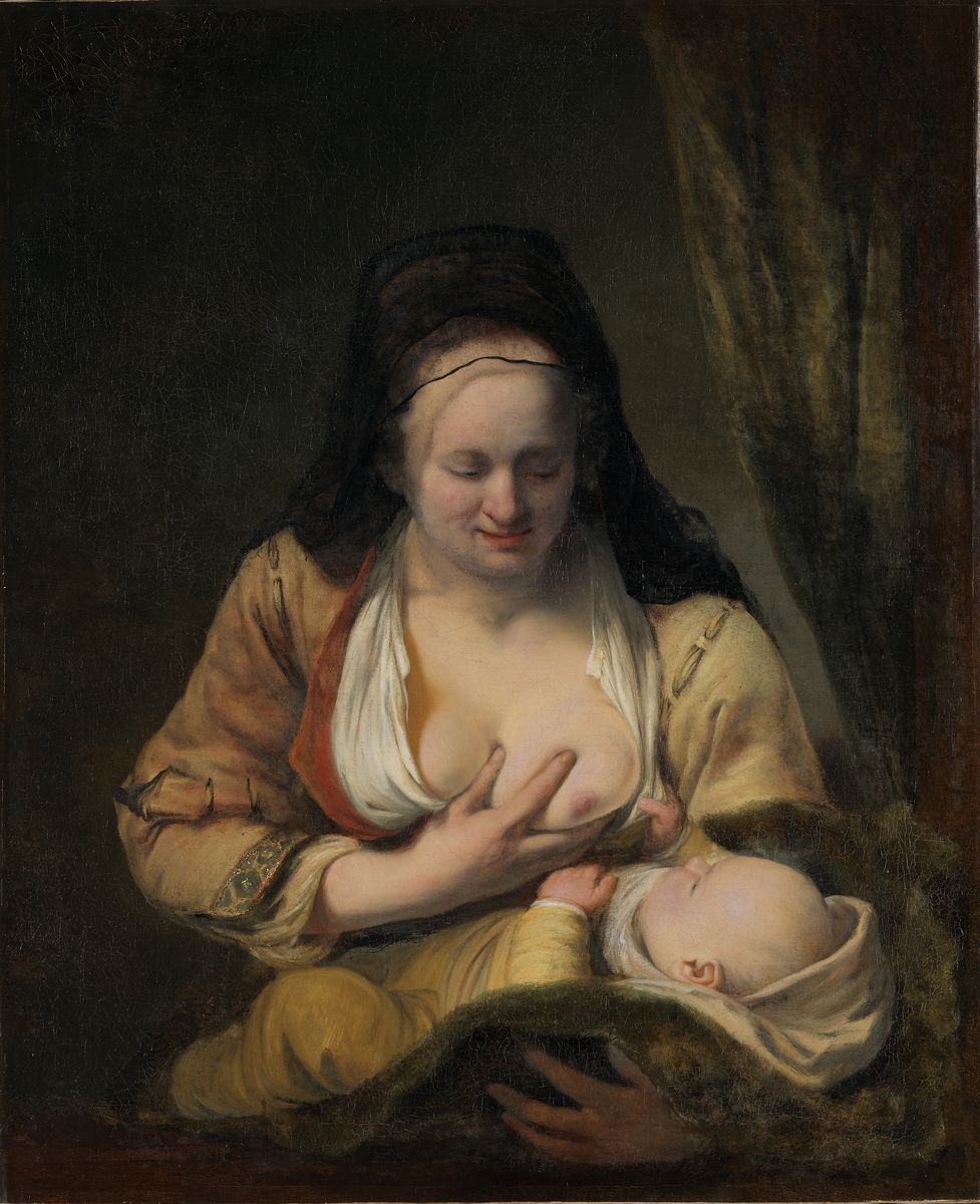 Kvinne med barn ved brystet [Maleri]