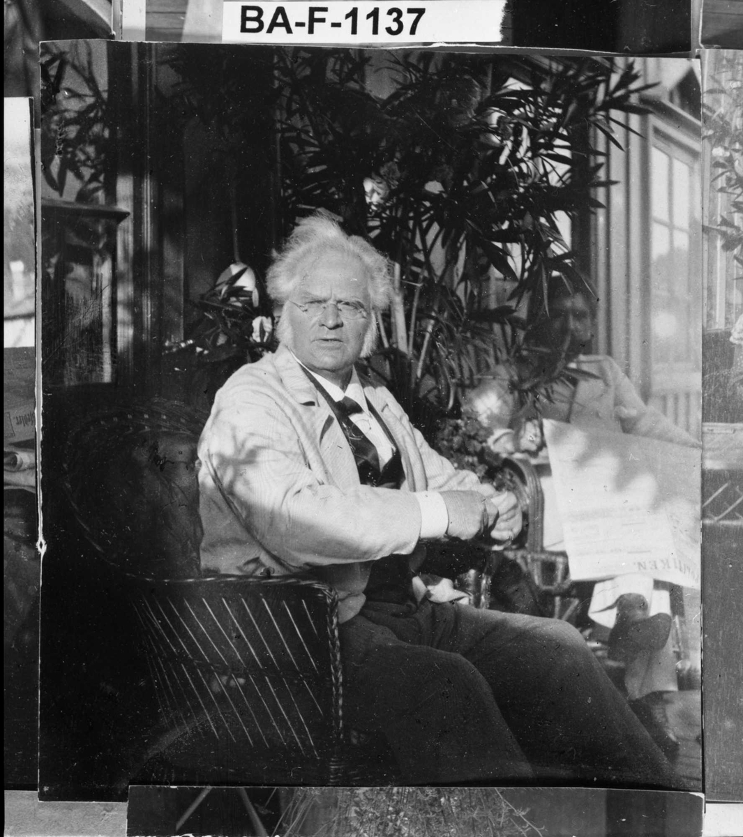 Fotomontasje, Bjørnstjerne, Krøyer, veranda, avis.