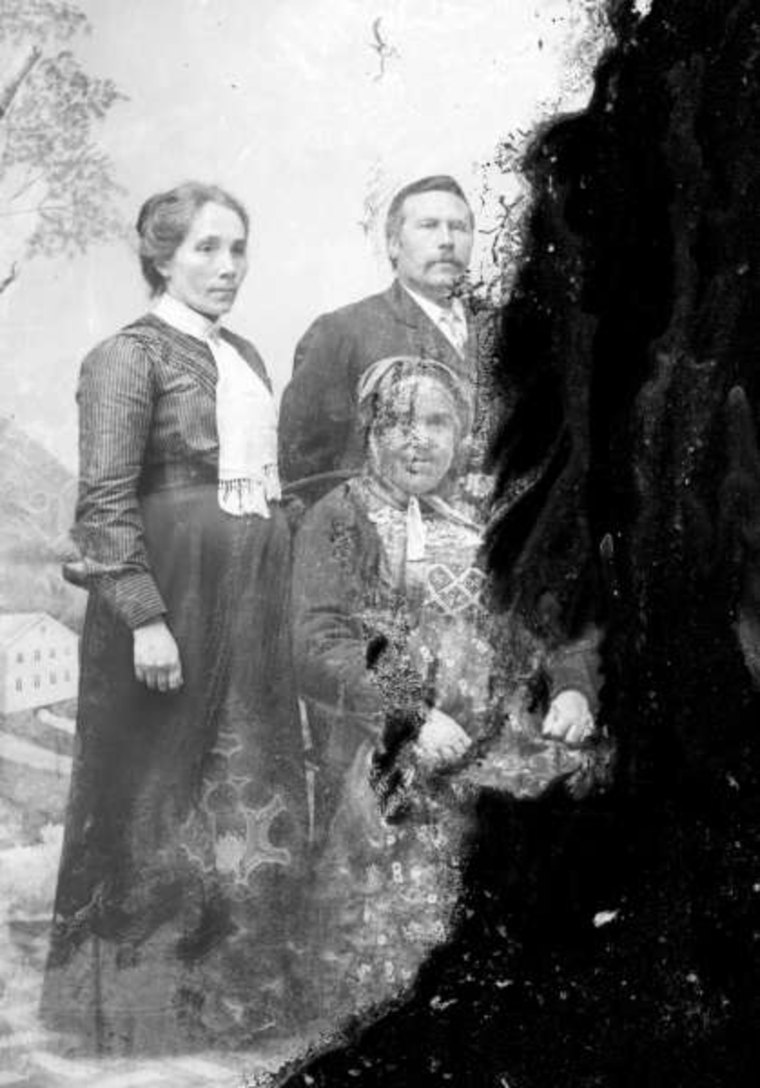 Pro: 15.07.1906. Ragna Liodden med tre barn. Gruppebilde, mann, kvinner.