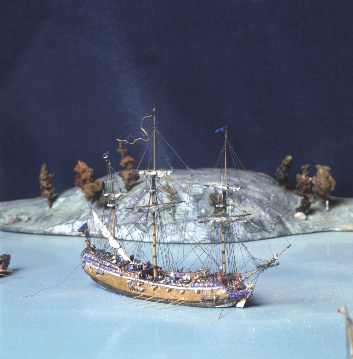Modell av striden vid Hangö udd den 27 juli 1714. Nild Ehrenskölds strid.