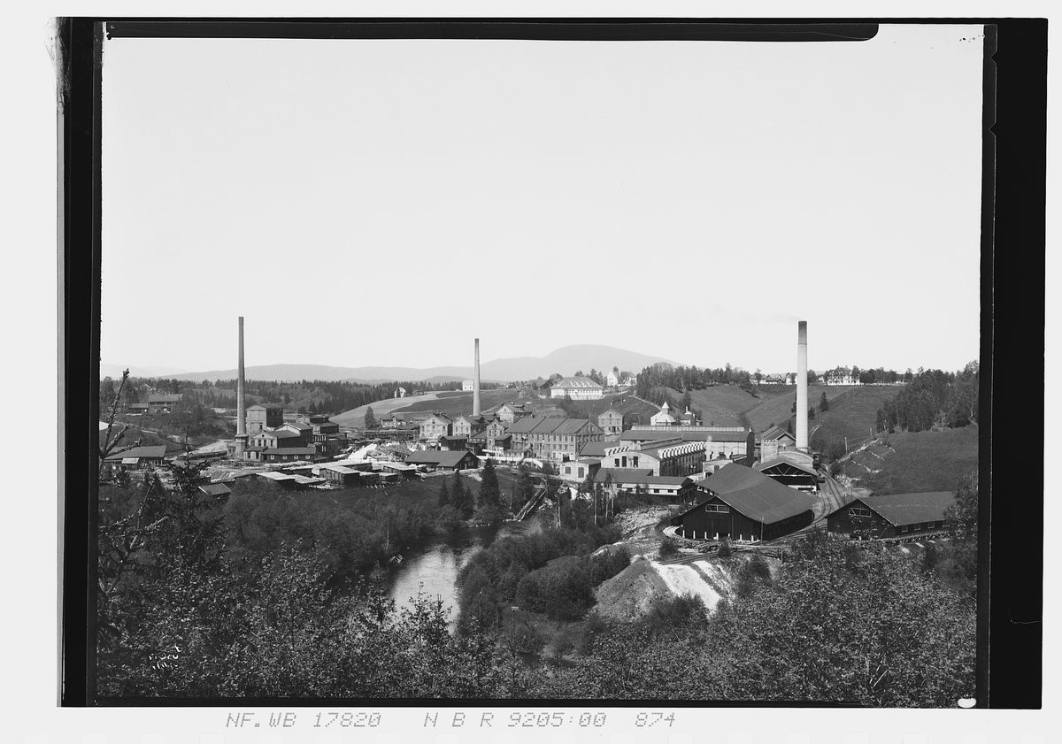 Område med Bønsdalen fabrikker og bebyggelse rundt. Fotografert 1924.