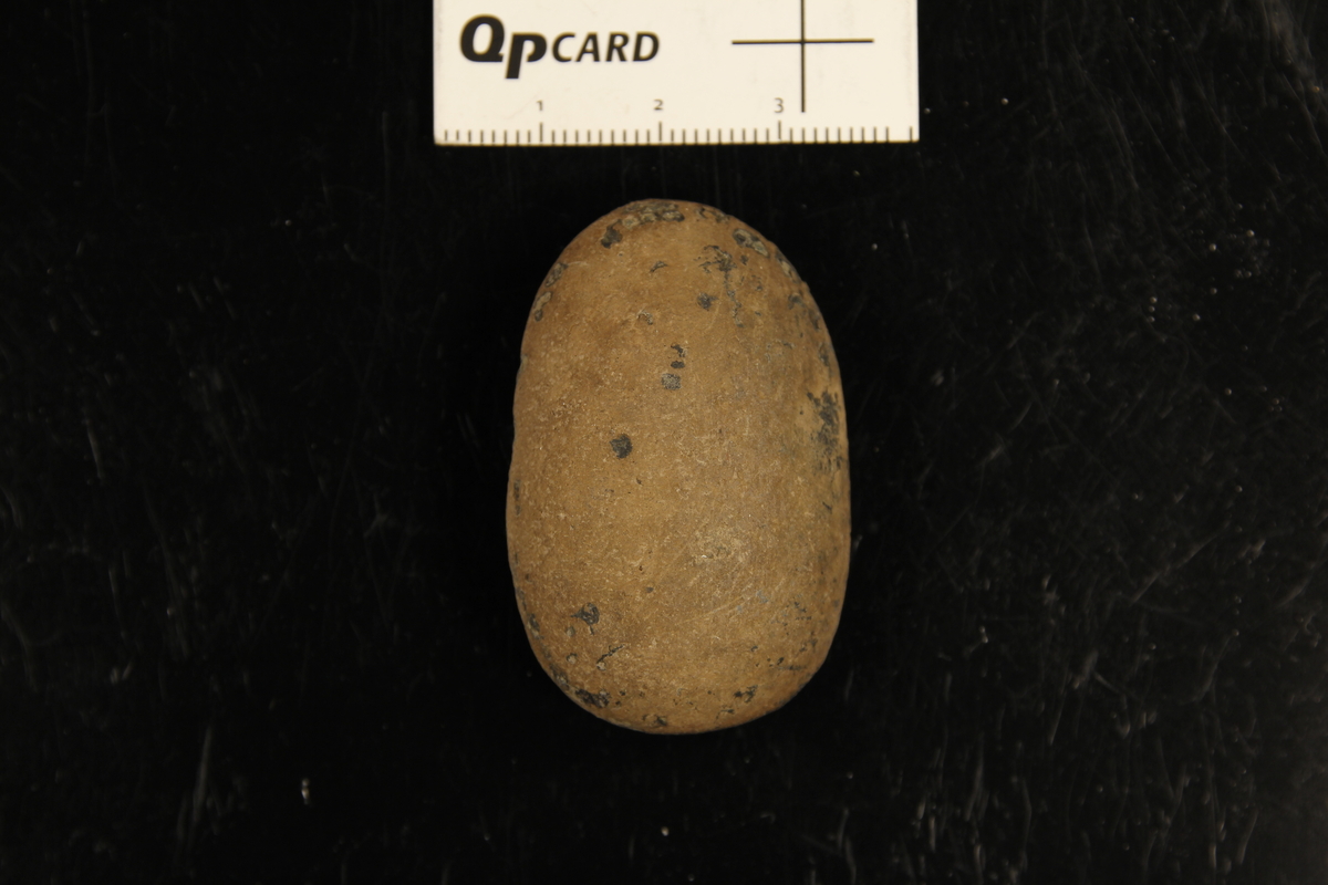 Liten, uronamentert oval spenne, nærmest som Petersen 1928:fig.2. Rester av nålefeste og -holder er bevart på spennens bakside. L.: 4,4 cm, br.: 2,8 cm.