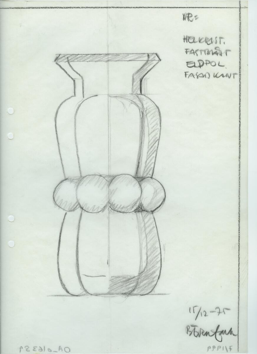 Skisser till ljusstakar, flaskor, vaser, skålar och servisglas.
