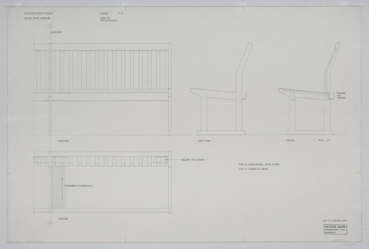Bänk modell c 22 [ritning] - Designarkivet / DigitaltMuseum