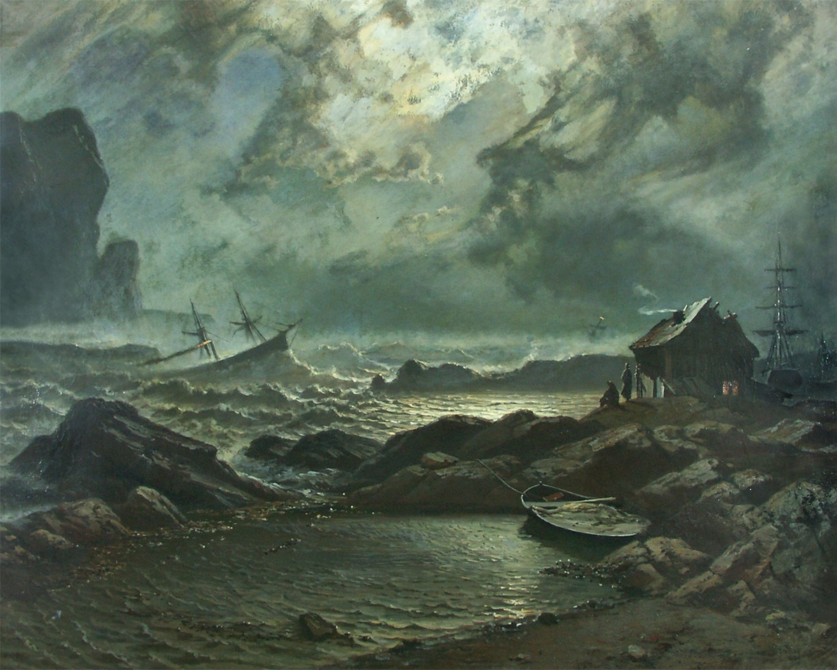 Stormnatt ved den norske kyst [Maleri]
