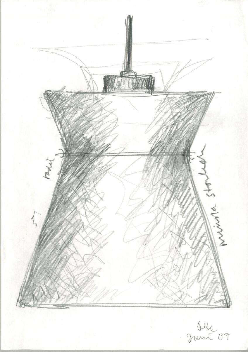 Skisser på lampan Torso för Blond. Blyerts-skisser samt inskannad ritning.