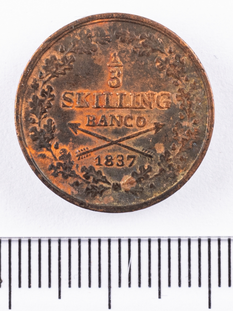 Mynt, Sverige, 1/3 skilling banco, 1837.