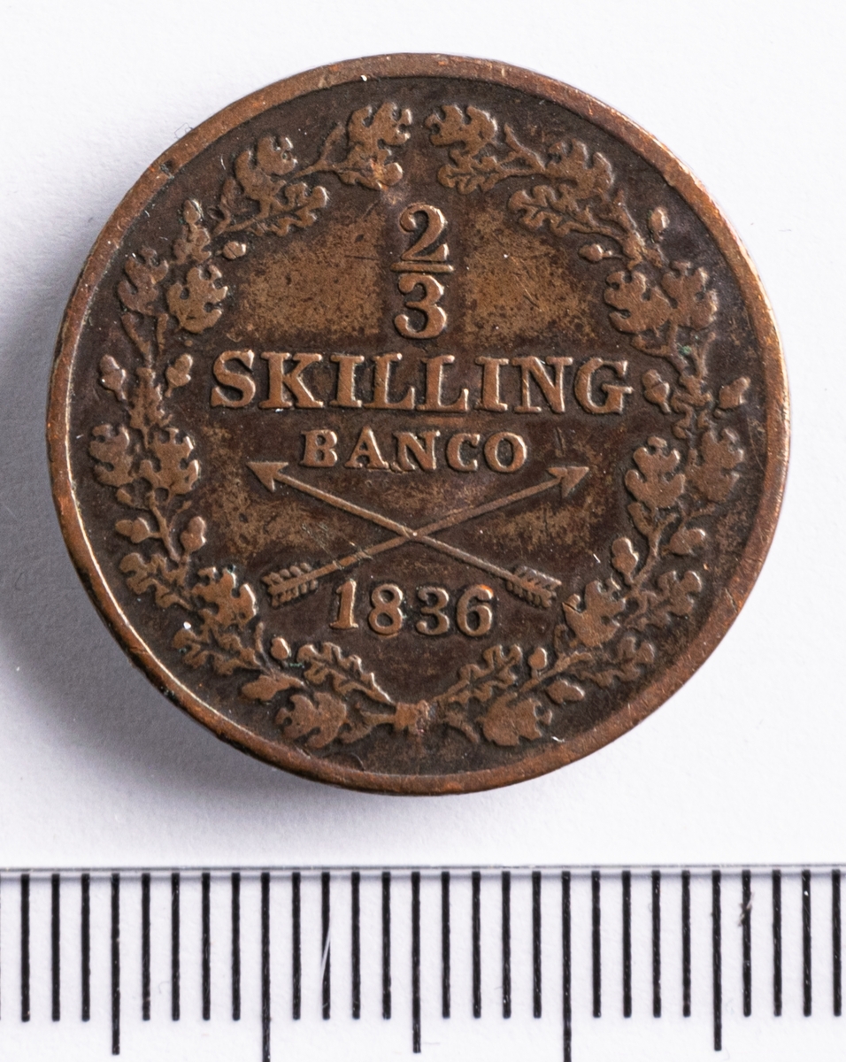 Mynt, Sverige,  2/3 skilling banco, 1836.