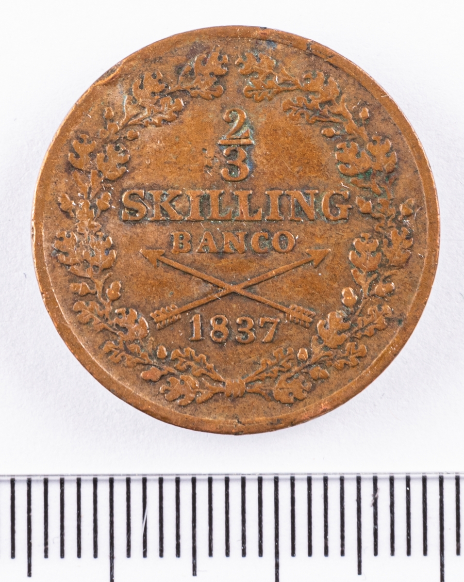 Mynt, Sverige,  2/3 skilling banco, 1837.