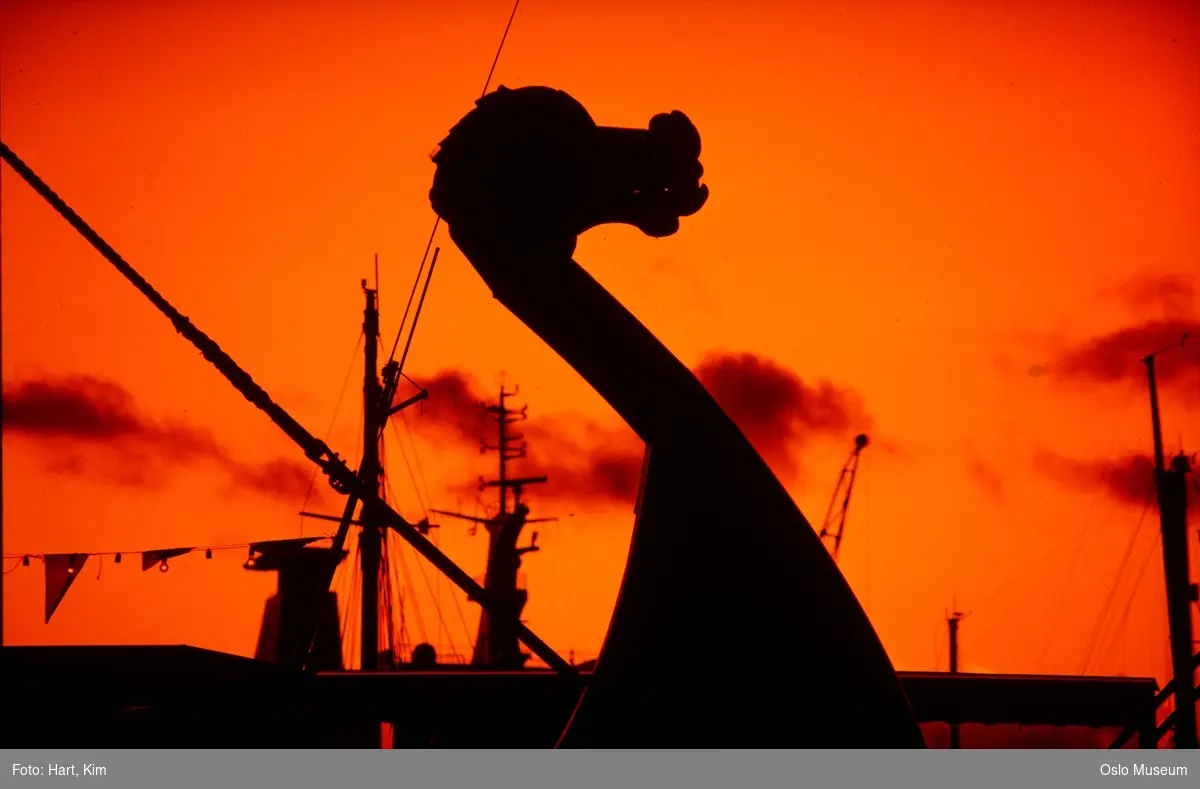 "vikingskip", profil, solnedgang