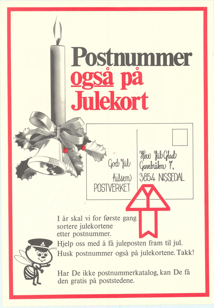 Tosidig reklameplakat med tekst på nynorsk og bokmål. Med motiv og tekst.