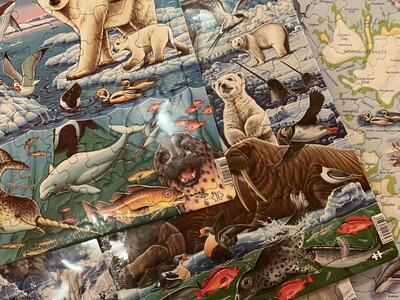 Bildet viser et puslespill med dyr fra Arktis.