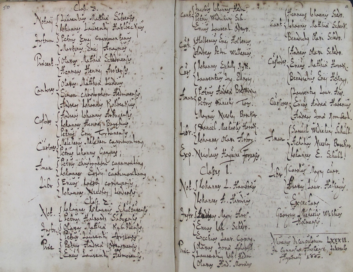 Rudbeckianska skolan i Västerås elevlängd 1650-1659.