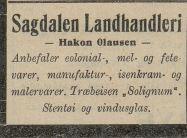 Reklame for Sagdalen Landhandleri i avisen Romerike, den 17.07. 1920. Nasjonalbiblioteket.