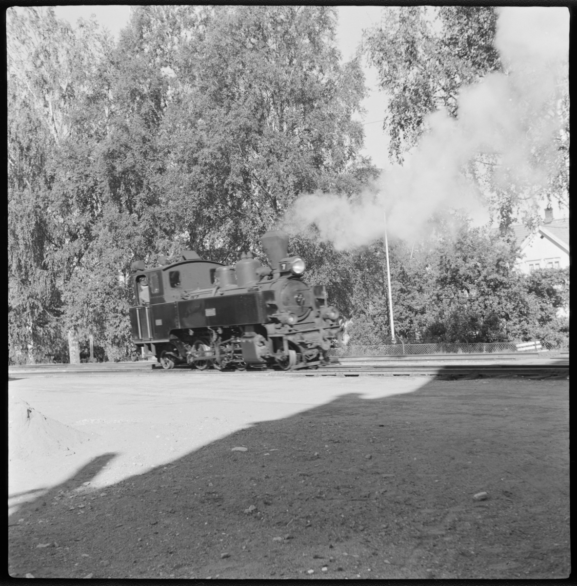 Damplokomotiv på Aurskog-Hølandsbanen. Antagelig på Skulerud stasjon.