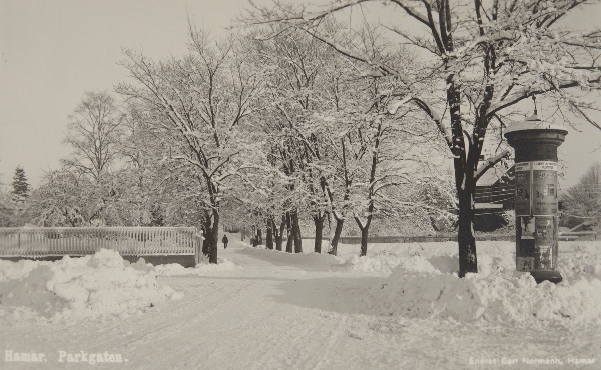 Postkort, Hamar, Parkgata - St. Olavs gate, vinterstemning, alle med ...