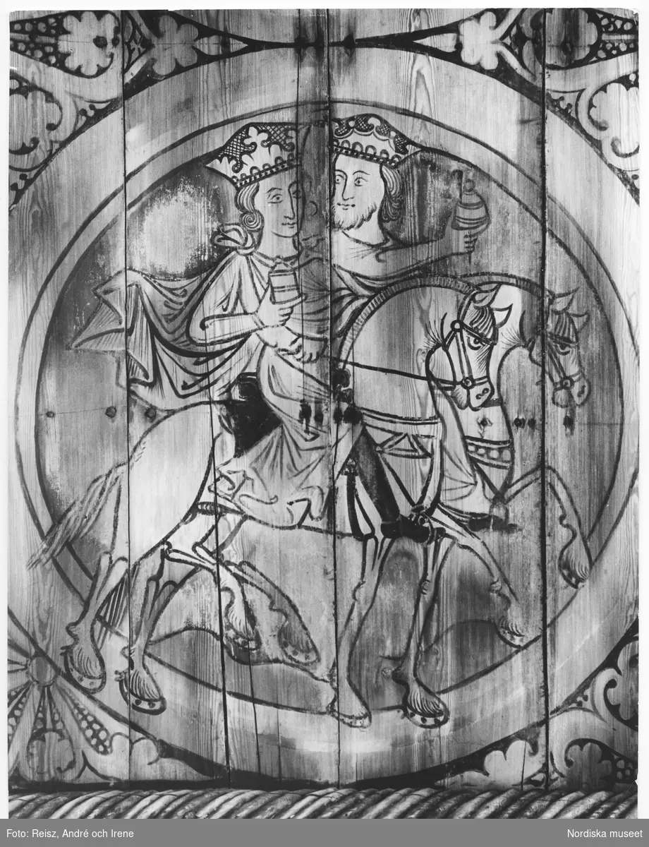Småland. Melchior och Balthasar, takmålning av Mäster Sigmunder från 1200-talet i Dädesjö giamla kyrka.