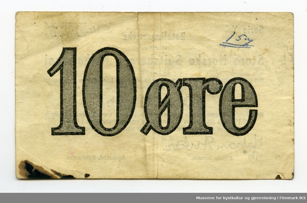 Betalingsmerke utstedt av Store Norske Spitsbergen Kulkompani på 10 øre. 1939/40