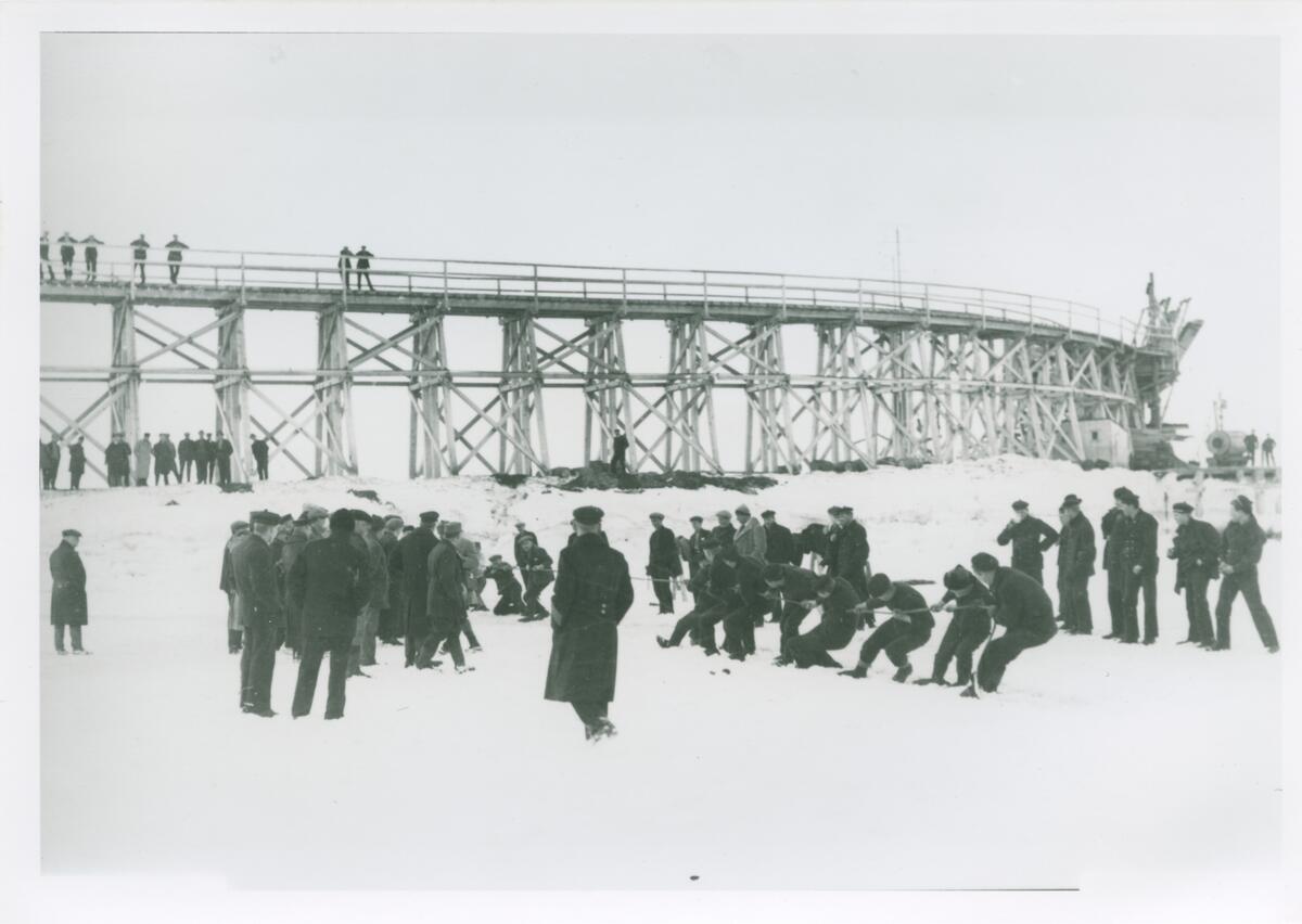 Amundsenekspedisjonen 1925. Tautrekkingskonkurranse 17. mai. Bilder fra album som tilhørte Johan Mattson. Fotograf er Amundsens medbragte fotograf, navn ukjent.