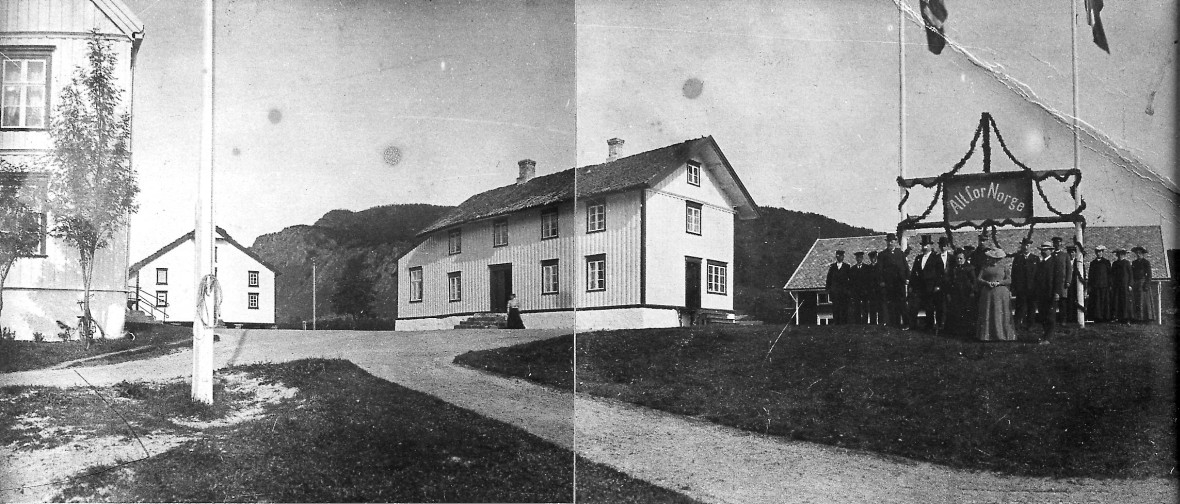 Velkomstkomite utenfor Melbu Hovedgård i forbindelse med kongebesøket i 1907