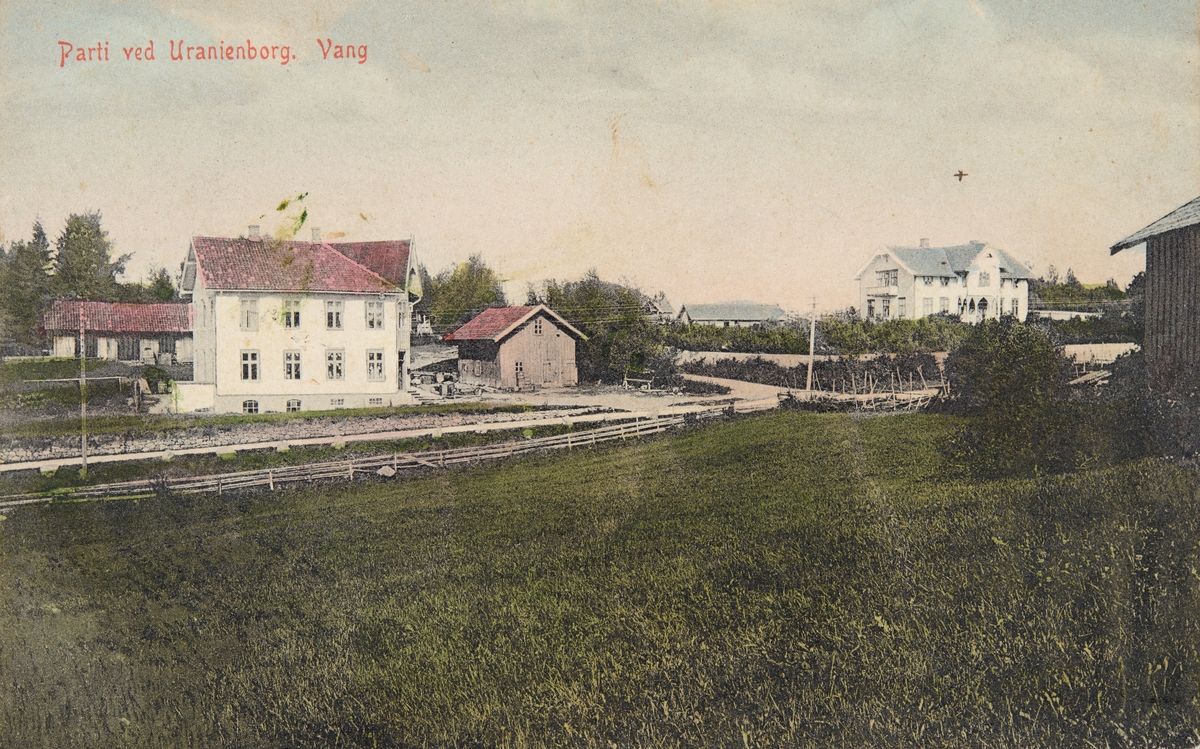 Postkort, Vang, Parti ved Uranienborg, Kapp landhandel, butikk, Midtvang, Vang Handelsforening ble stiftet Ca. 1900 av Edvard Granrud.