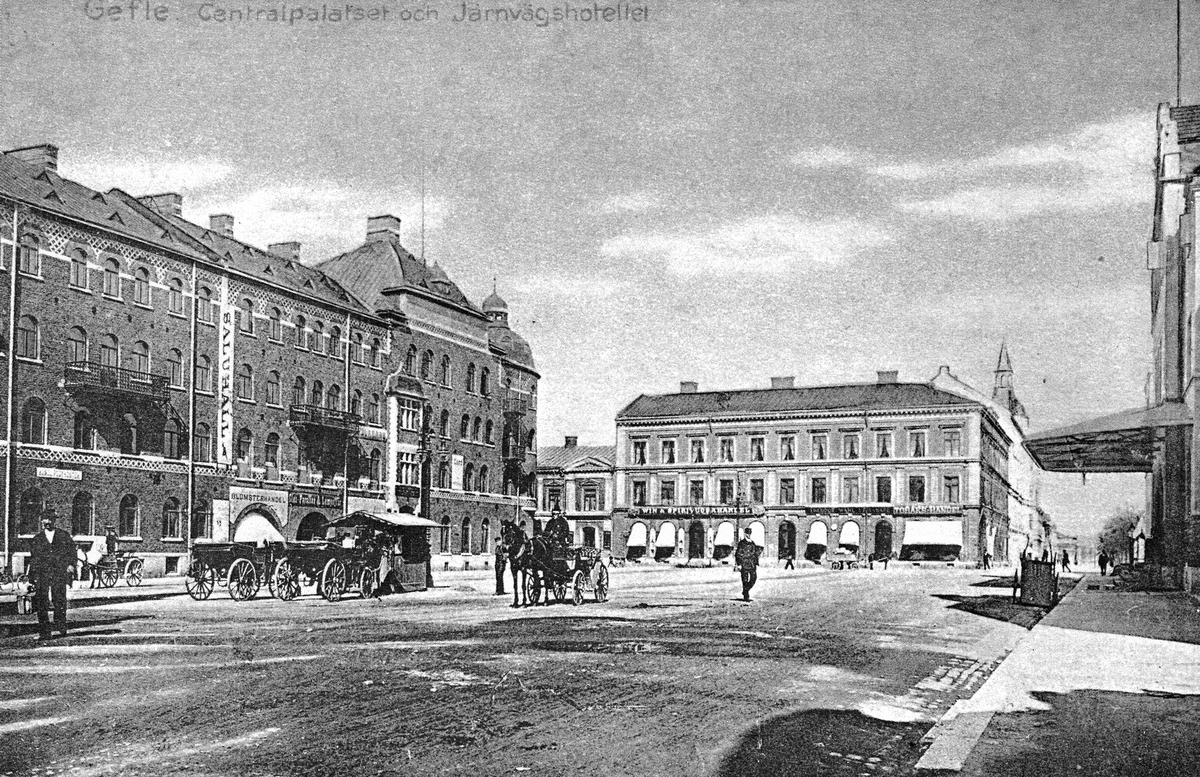 Gefle Centralpalatset och Järnvägshotellet. Centralstation.