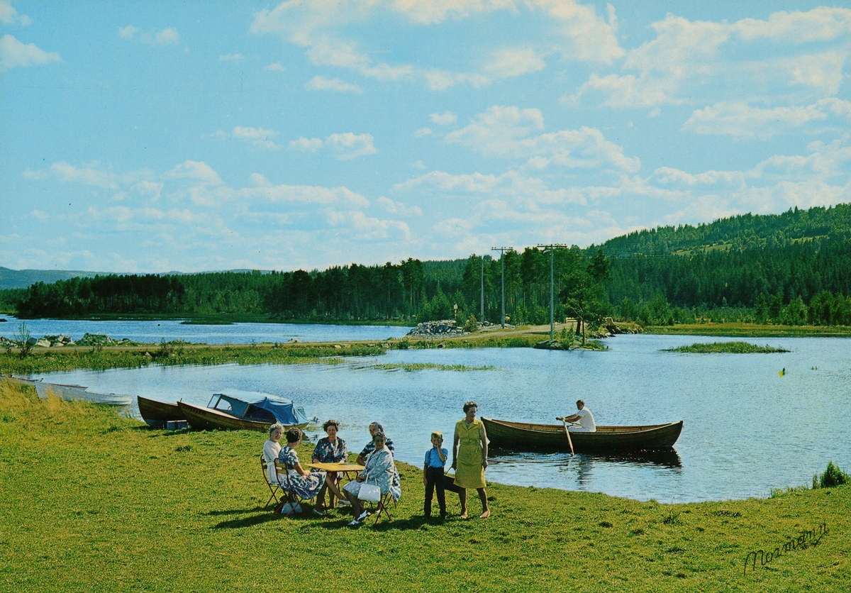Postkort, Løten, Rokosjøen Camping, robåt,