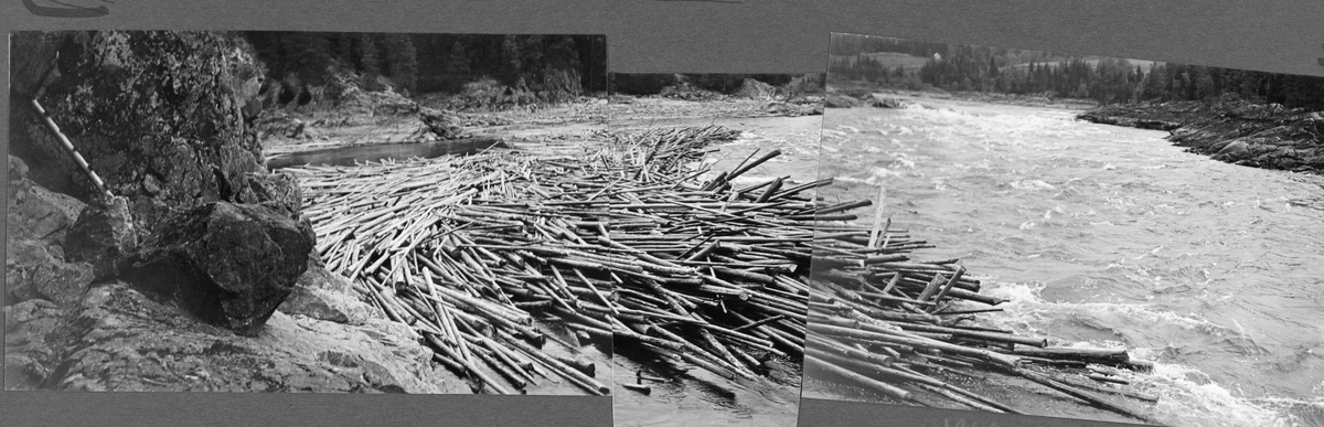 Tømmerhauger eller tømmervaser i Glomma ved Fossumbogen, på grensa mellom Askim og Spydeberg i Østfold. Fotografiet ble tatt i 1933. Det viser hvordan strømmen i elva, som hadde sitt hovedløp i den høyre delen av dette bildet, hadde drevet mye tømmer inn i ei vik, ei bakevje, til venstre i bildet. Her var store mengder tømmerstokker presset sammen, hulter til bulter, slik at det måtte bli en stor og tung oppgave for fløterne å arbeide virket ut i det strømmende vannet igjen.

Motivet er sammensatt av tre fotografiske opptak.