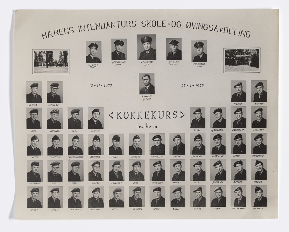Militære årsfoto. Hærens Intendanturs Skole- og Øvingsavdeling. Kokkekurs, Jessheim 1957-1958